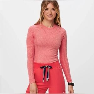 Figs-Salta Seamless-Underscrubs-Long Sleeve-Red-Pink-Size XS